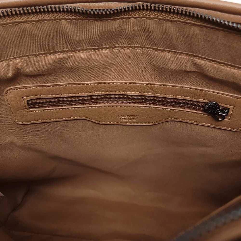 Valentino Orlandi Tan Brown Quilted Logo Satchel Crossbody Handbag Bag